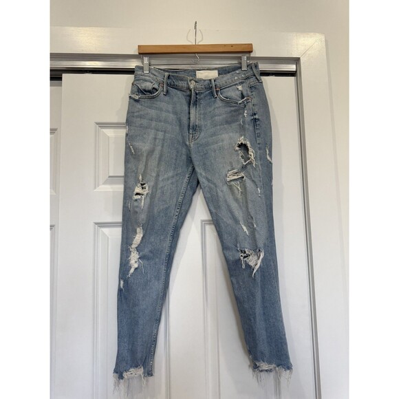 Mother Superior Womens 27 Blue Denim Distressed The Sinner Jeans Crop Frayed - Picture 1 of 12